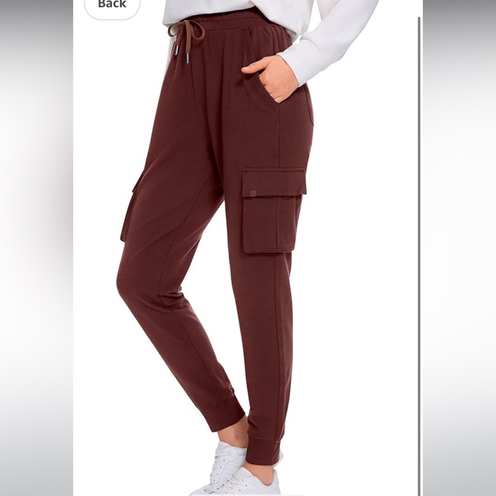 NEW CRZ YOGA Soft Lightweight Cotton Cargo Joggers- 6 pockets- Cherry Cola XL